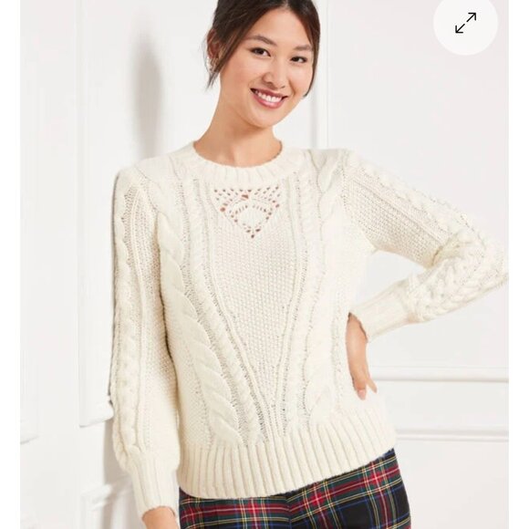 NWOT Talbots Cable Knit Sweater Woman's Plus 2X Balloon Sleeves Blue Crewneck - Picture 11 of 11